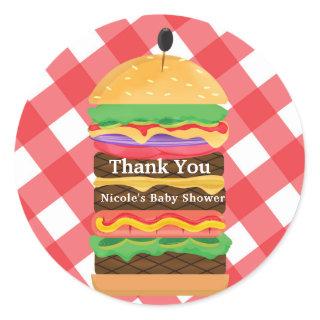 Red Hamburger Summer Cookout Barbecue Party Favor Classic Round Sticker