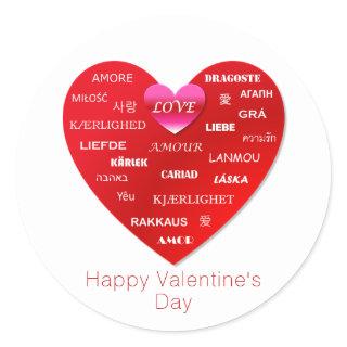Red Happy Valentines Day | Many Languages of Love Classic Round Sticker