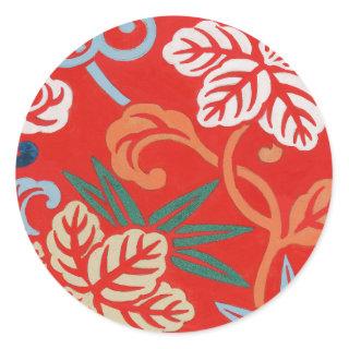 Red Hawaiian Japanese Kimono Design Floral Classic Round Sticker
