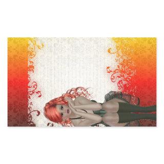 Red headed goth girl rectangular sticker