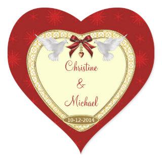 Red Heart and Doves Custom Wedding Stickers