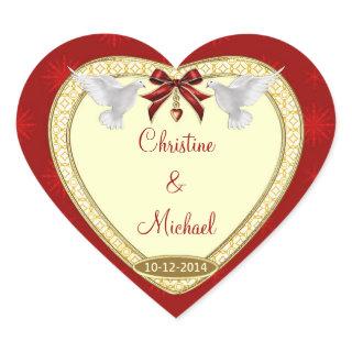 Red Heart and Doves Custom Wedding Stickers