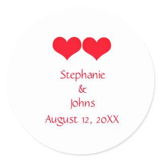 Red Hearts Cute Couple Wedding Engagement Romantic Classic Round Sticker