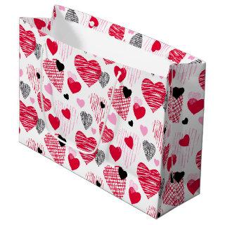 Red Hearts Pattern Valentine's Day Large Gift Bag