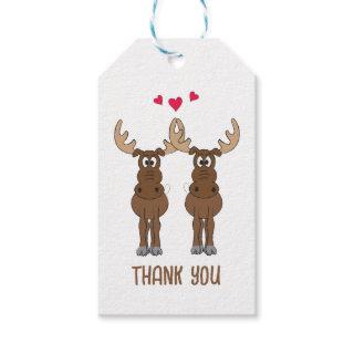 Red Hearts Thank You Cute Custom Whimsical Moose Gift Tags
