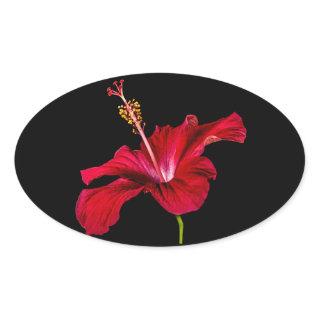 Red Hibiscus Flower Side View Oval Sticker