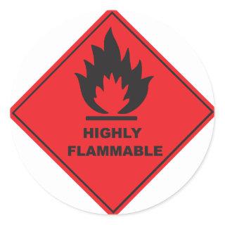 Red Highly Flammable Sign Classic Round Sticker