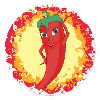 Red Hot Pepper Diva Paint Splatter Classic Round Sticker