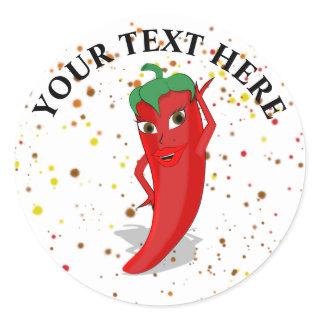 Red Hot Pepper Diva Paint Splatter Classic Round Sticker