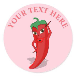Red Hot Pepper Diva Pastel Pink Custom Classic Round Sticker