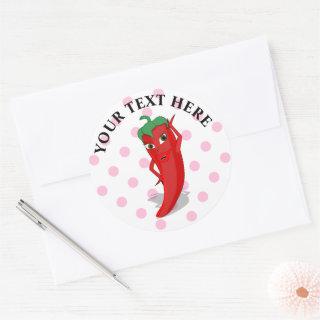 Red Hot Pepper Diva Pink Polka Dots Classic Round Sticker