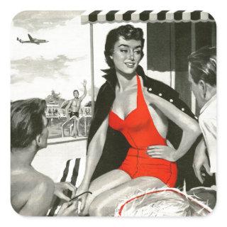 Red Hot Woman Square Sticker