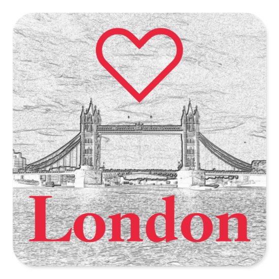 Red I LOVE LONDON Embossed Tower Bridge Square Sticker