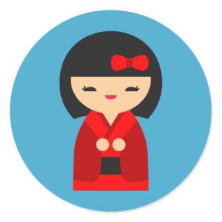 Red Kokeshi Japanese dolls Classic Round Sticker