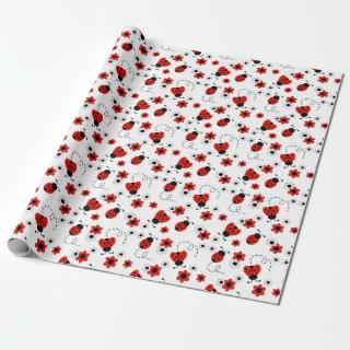 Red Ladybug Lady Bug Floral White Flowers