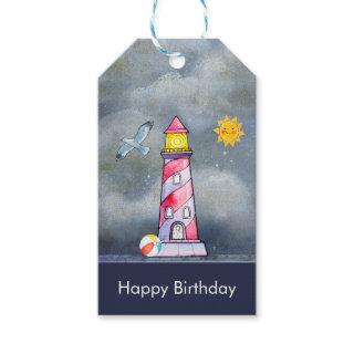 Red Lighthouse with a Stormy Background Gift Tags