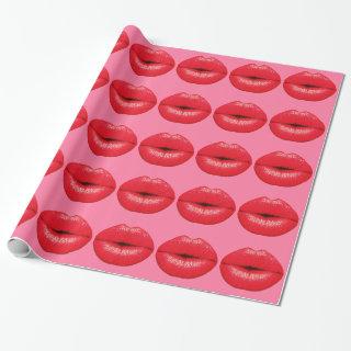 Red Lipstick big pop art lips on girly pink