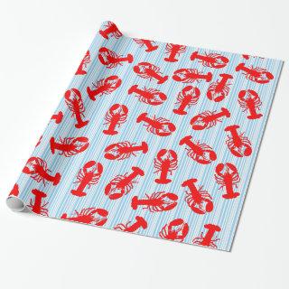 Red Lobster Animal Pattern on Blue Stripes