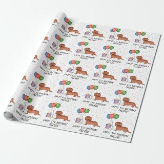 Red Long Hair Dachshund Cartoon Dog Happy Birthday