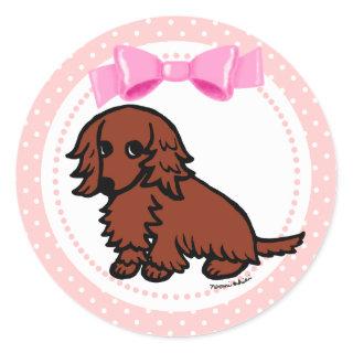 Red Long Haired Dachshund 2 Classic Round Sticker