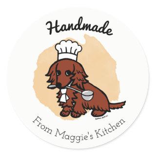 Red Long Haired Dachshund Chef Handmade Sticker