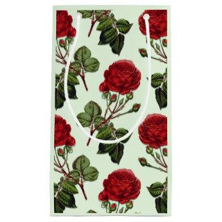 Red Long Stem Rose Pattern Green Background Small Gift Bag