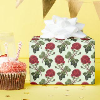 Red Long Stem Rose Pattern Mint Green Background