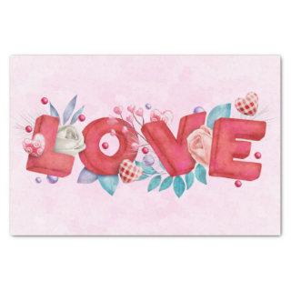 Red Love Text in Bold Block Letters Watercolor Tissue Paper