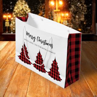 Red Merry Christmas Buffalo Check Custom Large Gift Bag