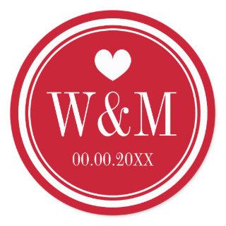 Red monogrammed wedding stickers and favor seals