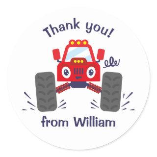 Red Monster Truck Thank You Classic Round Sticker