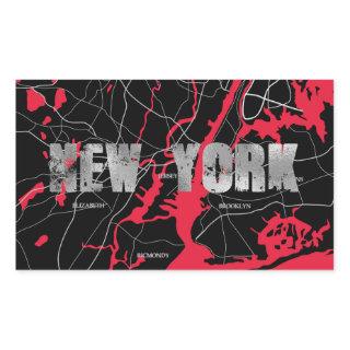 Red New York Map Rectangular Sticker
