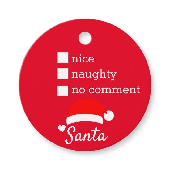 Red Nice Naughty No Comment Santa Favor Tags