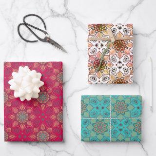 Red Ocean Blue Orange Mandala Flower Batik Pattern  Sheets