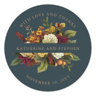 Red | Orange Floral Bouquet With Love and Thanks Classic Round Sticker