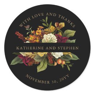 Red | Orange Floral Bouquet With Love and Thanks Classic Round Sticker