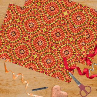 Red & Orange Oriental Boho Geometric Pattern Tissue Paper