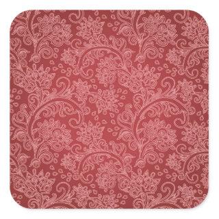 Red Paisley Damask Designer Floral Classic Square Sticker