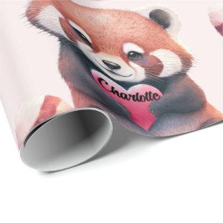 Red Panda Heart Watercolor Add Name Cute