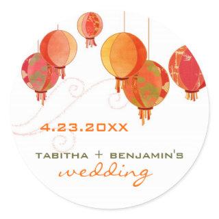 Red Paper Lanterns Wedding Save the Date Classic Round Sticker