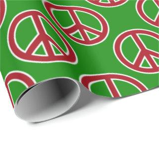 Red Peace Signs on Green Gift Wrap