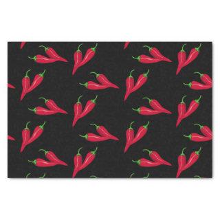 Red peppers pattern, chili pepper on black paper