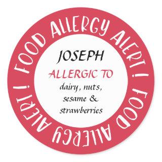 Red Personalized Food Allergy Alert Customized Classic Round Sticker
