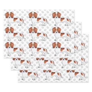 Red Pied Short Hair Dachshund Dog Pattern & Paws  Sheets