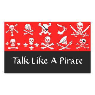 RED PIRATE BANNERS SKULL,CROSSED BONES,SWORDS RECTANGULAR STICKER