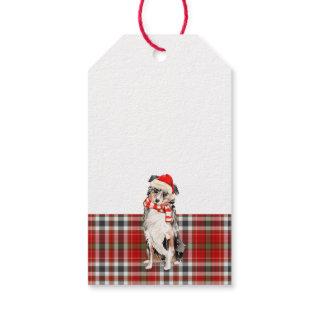 Red Plaid and Australian Shepherd Christmas Dog Gift Tags
