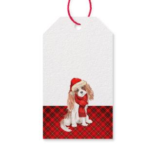 Red Plaid and Cute Cocker Spaniel Dog Christmas Gift Tags