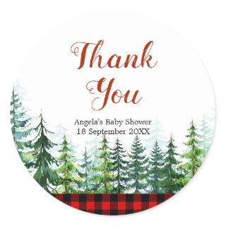 Red Plaid Forest Lumberjack Thank You Sticker