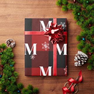 Red Plaid & Snowflakes Monogram Initial Winter