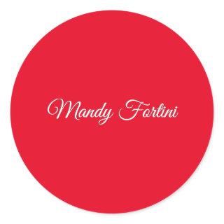 Red Plain Elegant Minimalist Calligraphy Classic Round Sticker